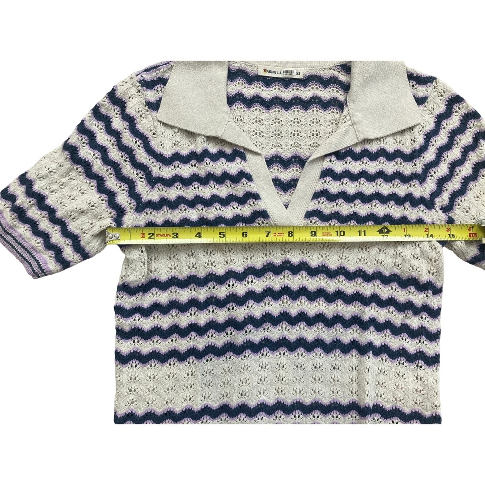 Marine Layer Womens XS Spencer Polo Sweater V-Neck Blue Cream - Picture 2 of 6